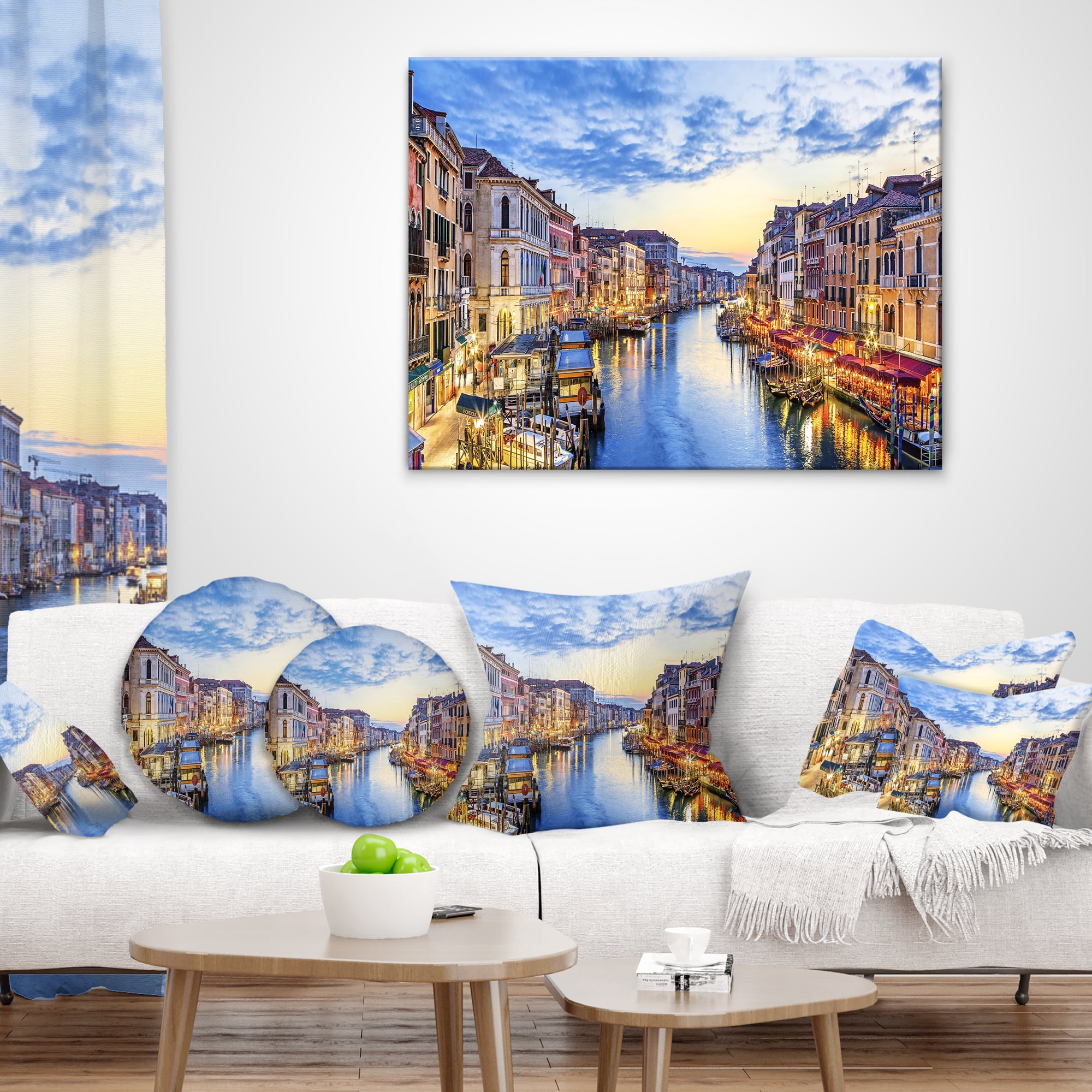 Designart Grand Canal Panorama - Landscape Photography Throw Pillow - 18x18