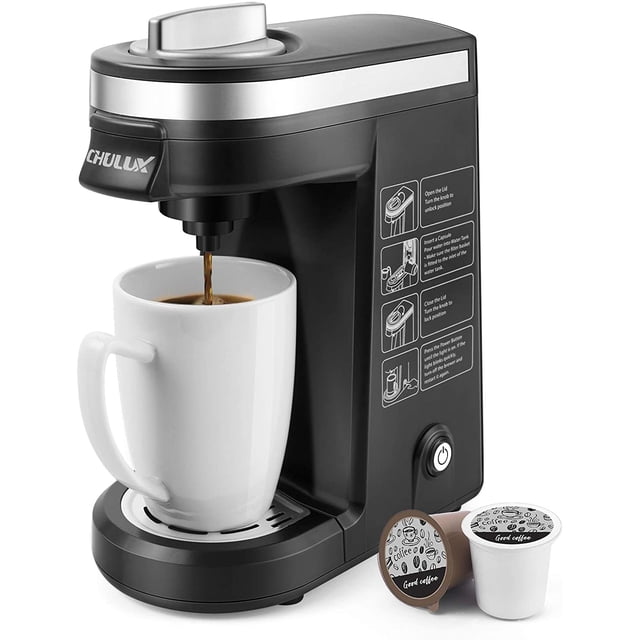 Cafetera monodosis CHULUX para café de un solo taza con depósito de 12 onzas, negra