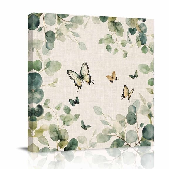 Canvas Wall Art, Eucalyptus Leaves Framed Canvas Prints for Bathroom Kitchen, Spring Summer Botanical Sage Green Rustic Gallery Wrapped Wall Decor for Home Office, Gifts, 10"x10" Ship Next Day