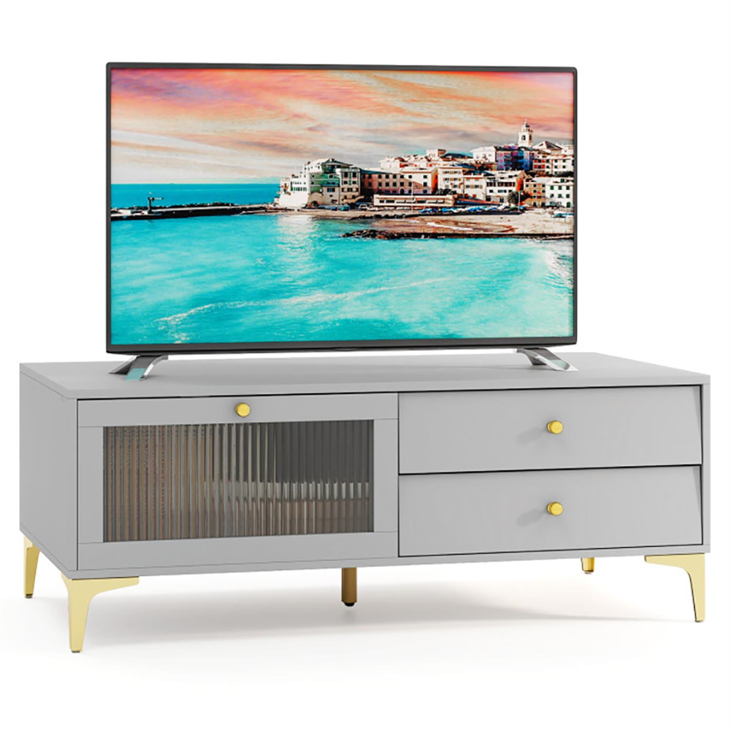 Demi Bonn TV Stand for 55" TVs, Entertainment Center with Compartment and Drawers, Modern Media TV Console Table for Living Room Bedroom, Gray