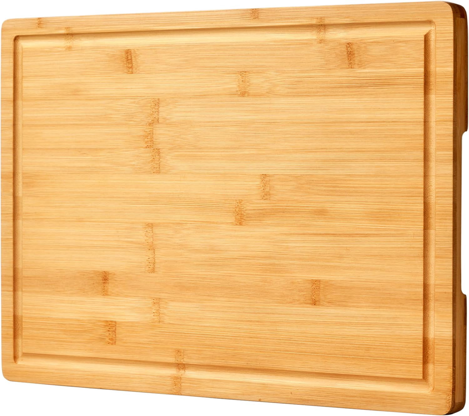 Large Bamboo Wood Cutting Board for Kitchen, Cheese Charcuterie Board with 3 Built-in Compartments and Juice Grooves, Butcher Block (17x12.6")