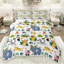 Manfei Cute Zoo Animals Queen Comforter Set (3-Piece) Wild Lions Griaffe Cozy Decor For Girls