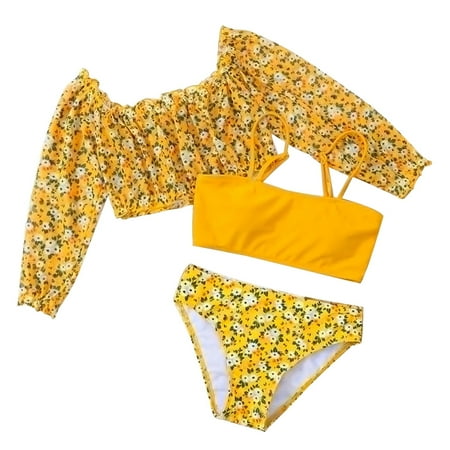 Mercatoo Teen Girls Flower Swimsuits 2 Piece Cute Bikini Set Adjustable Shoulder Straps Swimwear Kids Beach Boho Bathing Suits