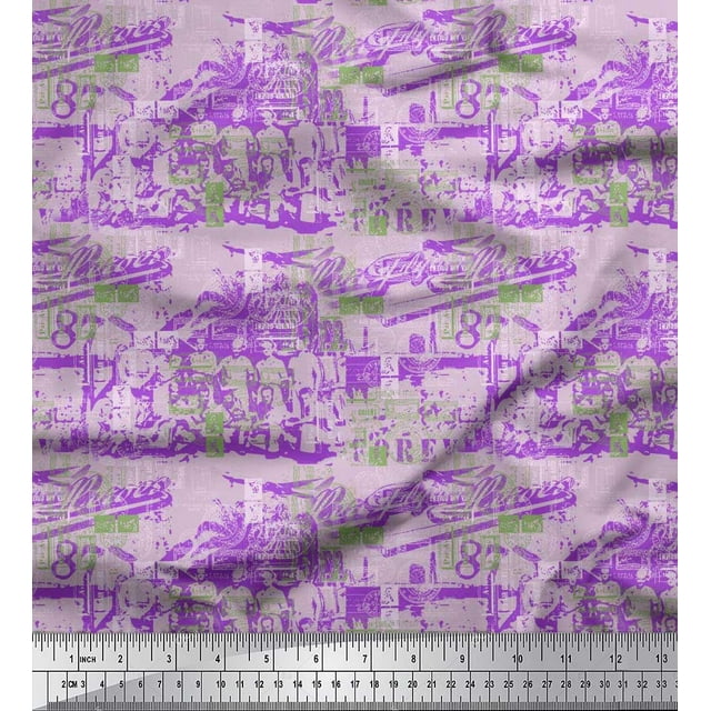Soimoi Poly Georgette Fabric Human & Stamps Vintage Printed Fabric 1 Yard 52 Inch Wide