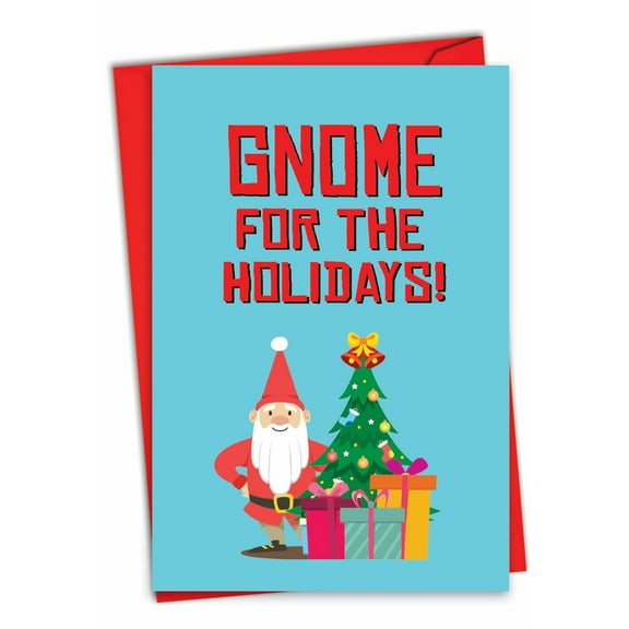 NobleWorks Funny Christmas Paper Card with 5 x 7 Inch Envelope (1 Card) Merry Christmas Holiday Gnome For The Holidays C9469XSG