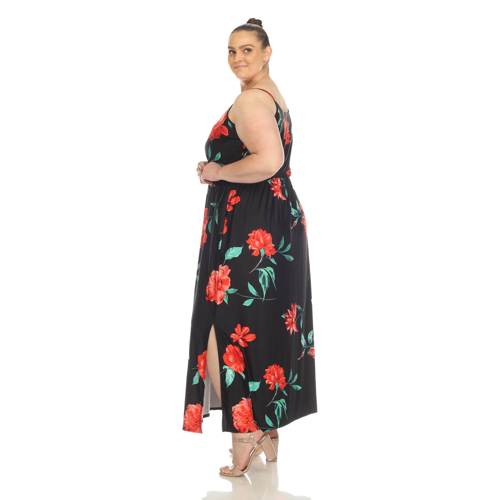 White Mark Women's Plus Size Floral Sleeveless Side Slit Maxi Dress