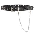 thumbnail image 1 of Cinturón de cuero con doble ojal y cadena desmontable para mujer, hombre, estilo punk rock, cinturón de jeans, color negro Jormftte LRWJ630-1, 1 of 5