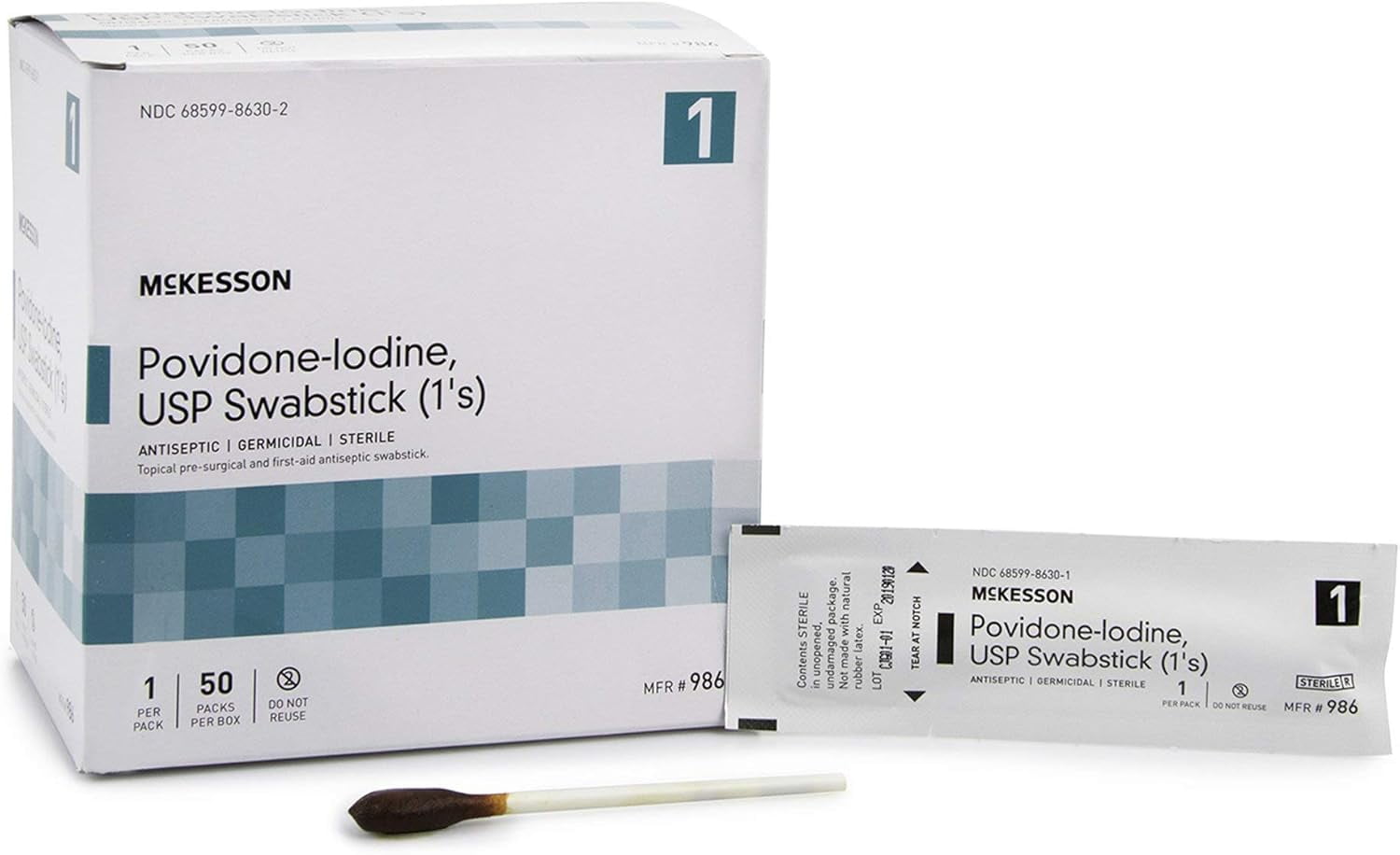 McKesson Select Impregnated Swabstick Individual Packet, 10% Povidone-Iodine Cotton Swabs, Case of 500 Count
