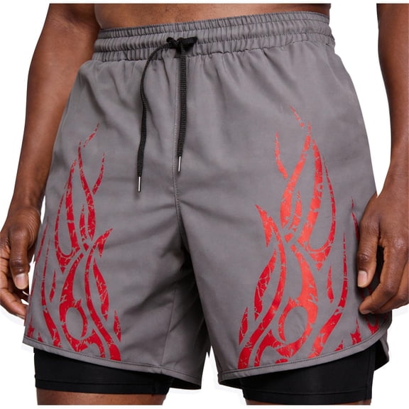 MOJOGO Men's 2 in 1 Basketball Shorts Summer Quick Dry Workout Shorts Drawstring Waist Shorts with Liner L