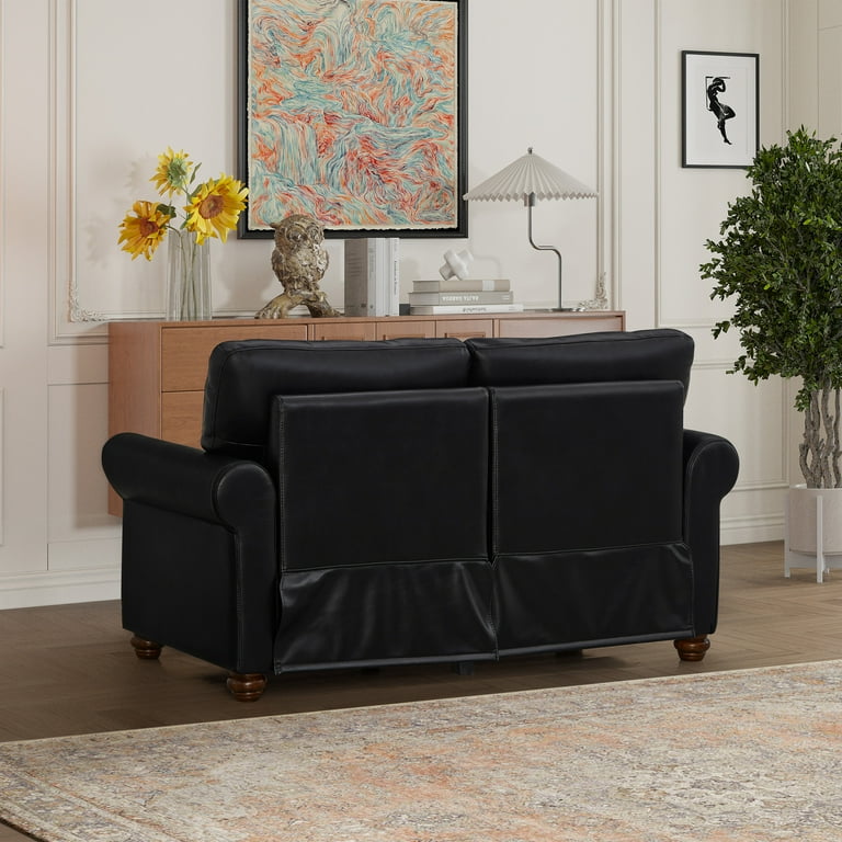 Chesterfield Loveseat Sofa with Storage 2 Seater Accent Sofa Couch with Rolled Arms Wooden Legs Nailhead Trim PU Leather Chesterfield Sofa for