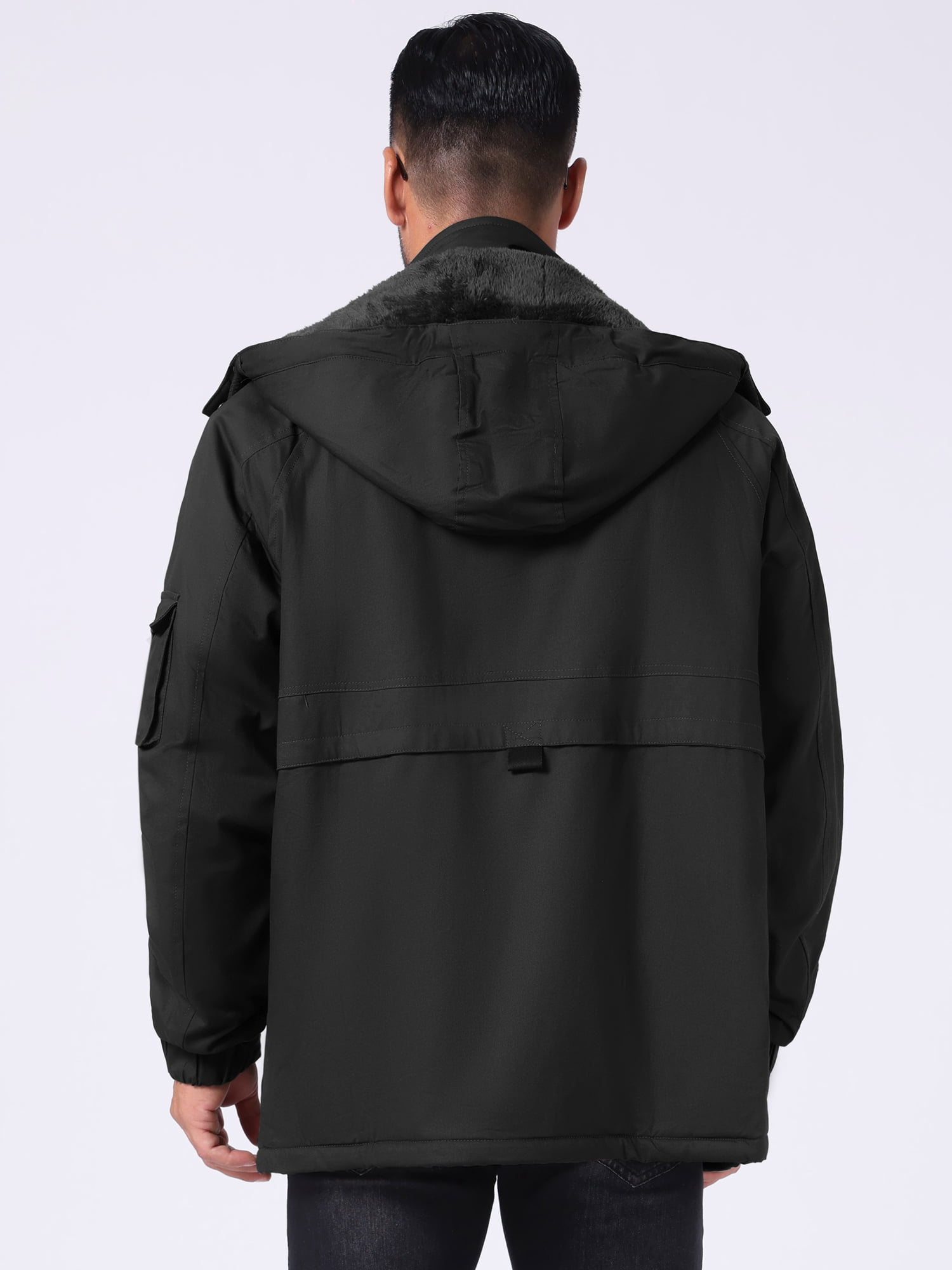 DARING DIVA Men's Winter Warm Fleece Lined Thicken Hooded Work Parka Jacket M Black