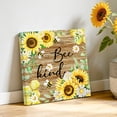thumbnail image 2 of Sunflower Bee Kind Canvas Wall Art for Living Room, Vintage Yellow Floral Bees White Daisy Brown Wooden Grain Poster Print Painting for Bedroom Office Home Decor Wall Pictures Prepare To Hang 16"x16", 2 of 9
