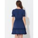 thumbnail image 4 of Vestido Mini Allegra K Manga Corta Cuello V Azul Oscuro XS, 4 of 5