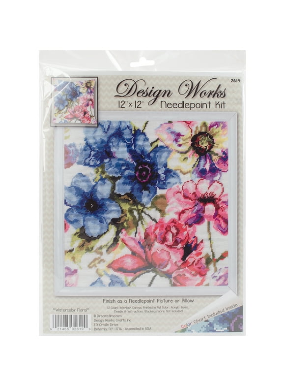 Watercolor Floral Needlepoint Kit, 12" x 12" Stitched In Acrylic Yarn