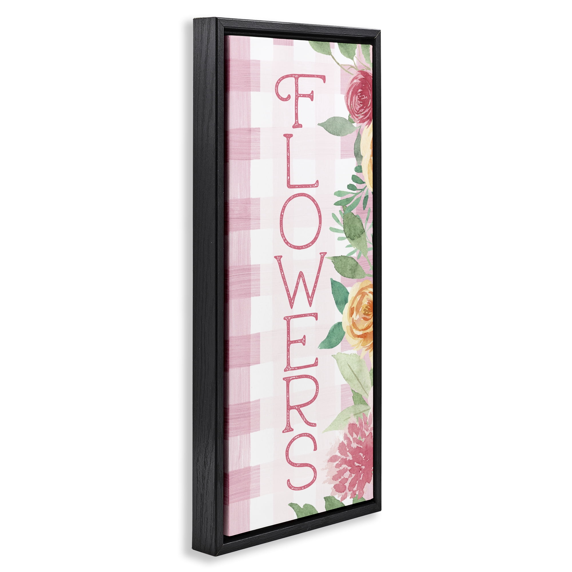 Stupell Industries Pink Gingham & Flowers Black Framed Floater Canvas Wall Art, design by Lux + Me Designs