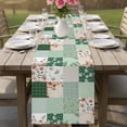 thumbnail image 4 of Boho Spring Floral Table Runner 90 Inches, Retro Flowers Plants Patchwork Grid Green Bed Runner Dresser Scarves Tabletop for Indoor Outdoor Parties/Ceremony/Banquet, 13" x 90", 4 of 8
