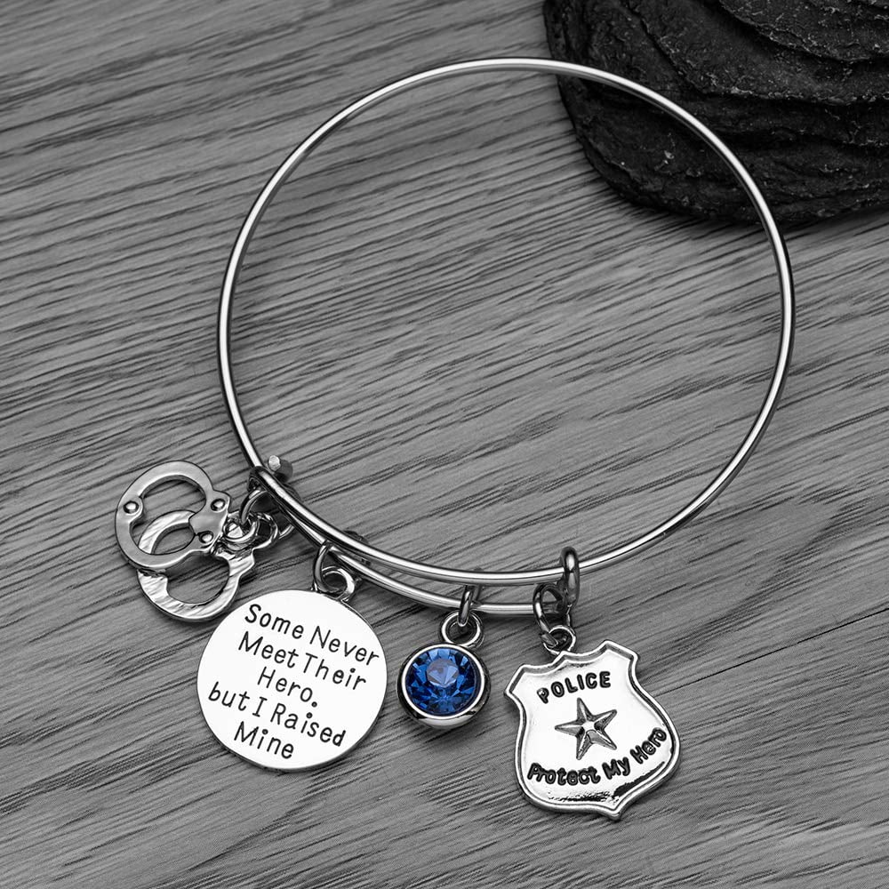 Police Handcuff Charm Bracelet for Women- Cop Mom Gift Infinity Collection Police Mom Charm Bangle Bracelet Some Never Meet Their Hero But I Raised Mine Jewelry 