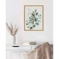 Kate and Laurel  Modern Minimalist Botanical Watercolor in Muted Teal Framed Wall Art by The Creative Bunch Studio, 12x16 Gold, Soft Eucalyptus Plant Art for Wall