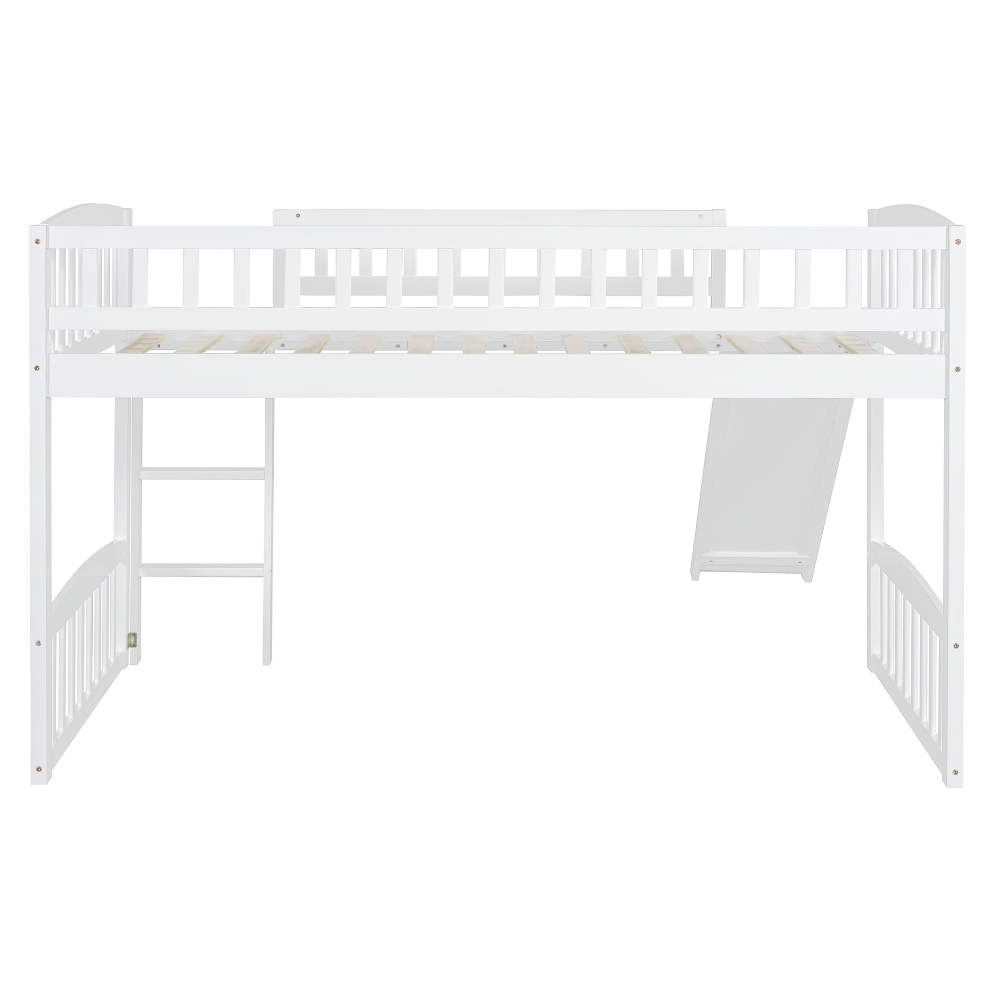Aukfa Solid Wood Loft Bed with Slide for Kids Girls Boys, Twin Size, White