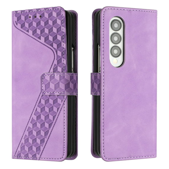 Allytech Galaxy Z Fold 4 Case with Credit Card Slots, Anti-Scratch PU Leather & PC Frame Shockproof Folio Magnetic Closure Case for Samsung Galaxy Z Fold 4 2022, Purple
