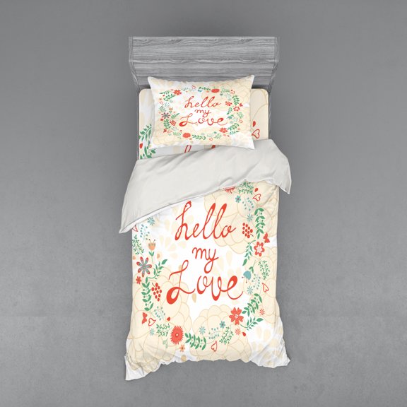 Ambesonne Saying Bedding Set 3 Pcs, Hello My Love Typography, Twin XL, Multicolor