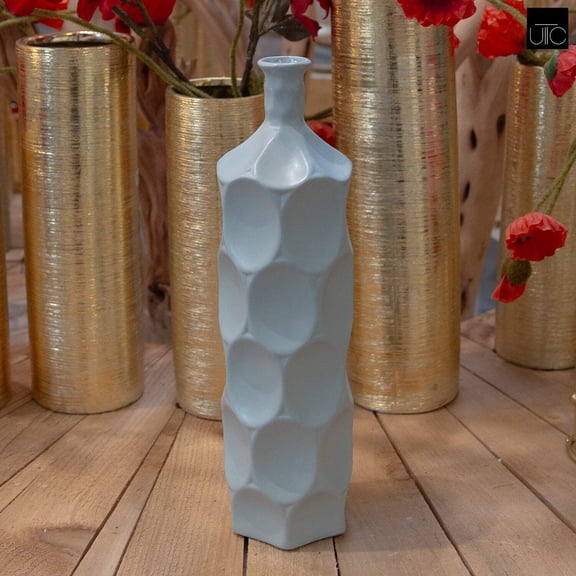 Dimpsy Ceramic Bottle Vase Set – Modern Decorative Flower Vase for Home Décor, Living Room, Bedroom, Office, Table Centerpiece, Farmhouse Boho Style (Size-4.75"x17.50"H, Blue)