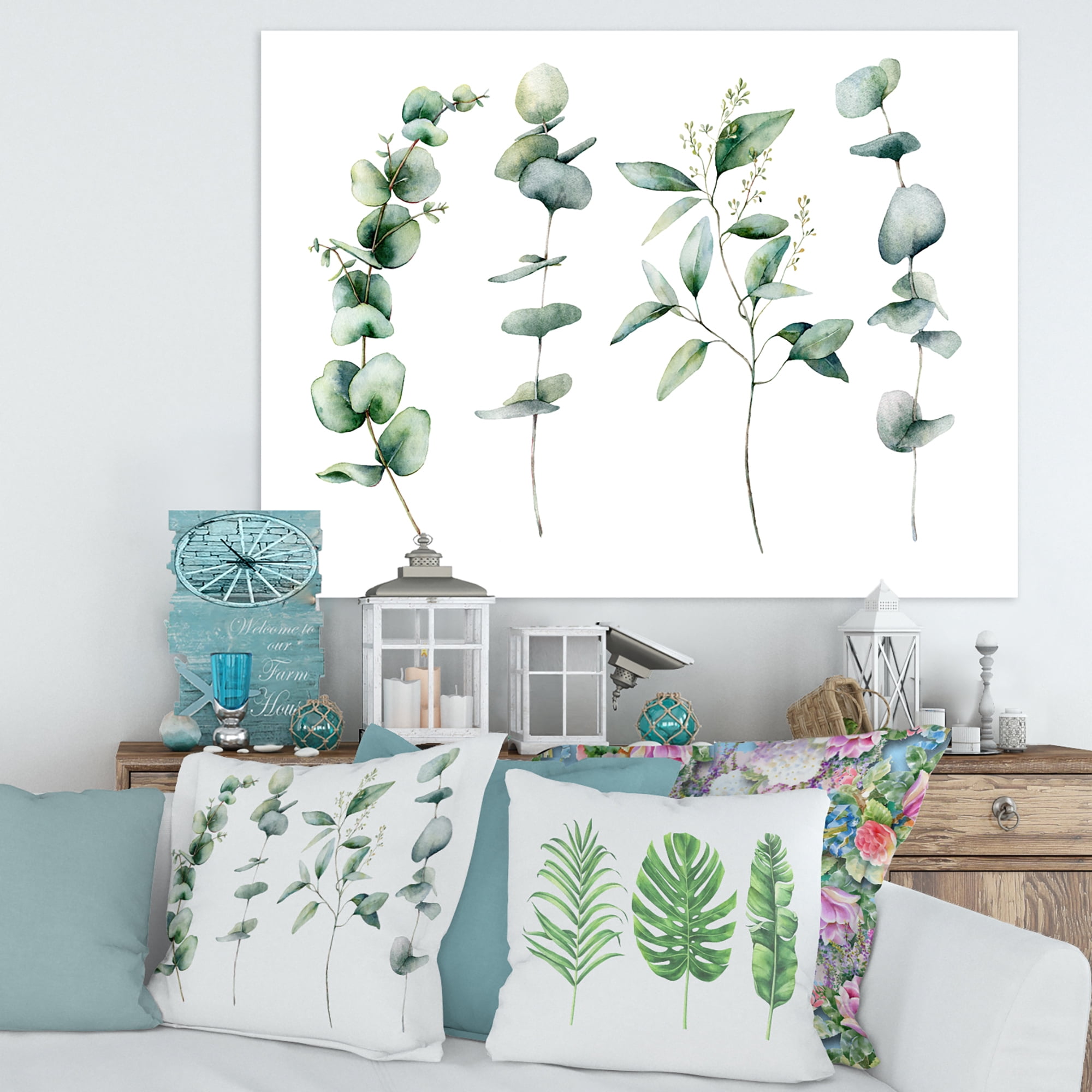 Green Eucalyptus Plant Branches I 12 in x 8 in Painting Canvas Art Print, by Designart