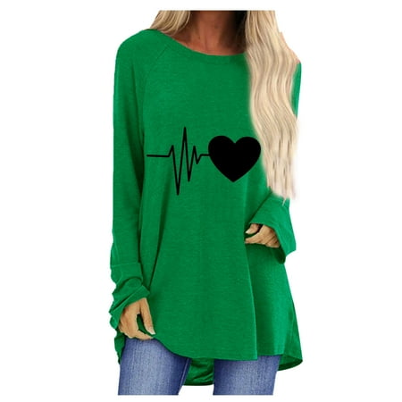 

Women s O Neck Fashion Casual Heartbeat Love Graphic Tshirt Loose Long Sleeve T shirt Blouse Corset Tops Ladies Sexy Fall Winter Going Out Y2k Tunic Tees Blouses Adult Tops for Women Pleasure