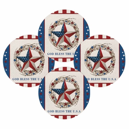 4th of July Round Placemats Set of 4 USA Stars Flag Farmhouse Place Mats Independence Day Woven Placemat Buffalo Check Circle Braided Table Mat for Kitchen Dining Table Party Home Decor 15 Inch 4th of July Round Placemats Set of 4 USA Stars Flag Farmhouse Place Mats Independence Day Woven Placemat Buffalo Check Circle Braided Table Mat for Kitchen Dining Table Party Home Decor 15 Inch