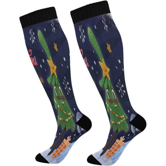 GZHJMY Merry Christmas Cute Santa Compression Socks for Women Men, Knee High Stockings for Athletic Sports,Running,Travel (20-30mmHg)