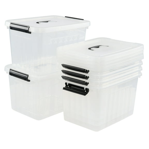Sandmovie 12 Quart Plastic Storage Latch Box with Lid and Handle, 6 Packs