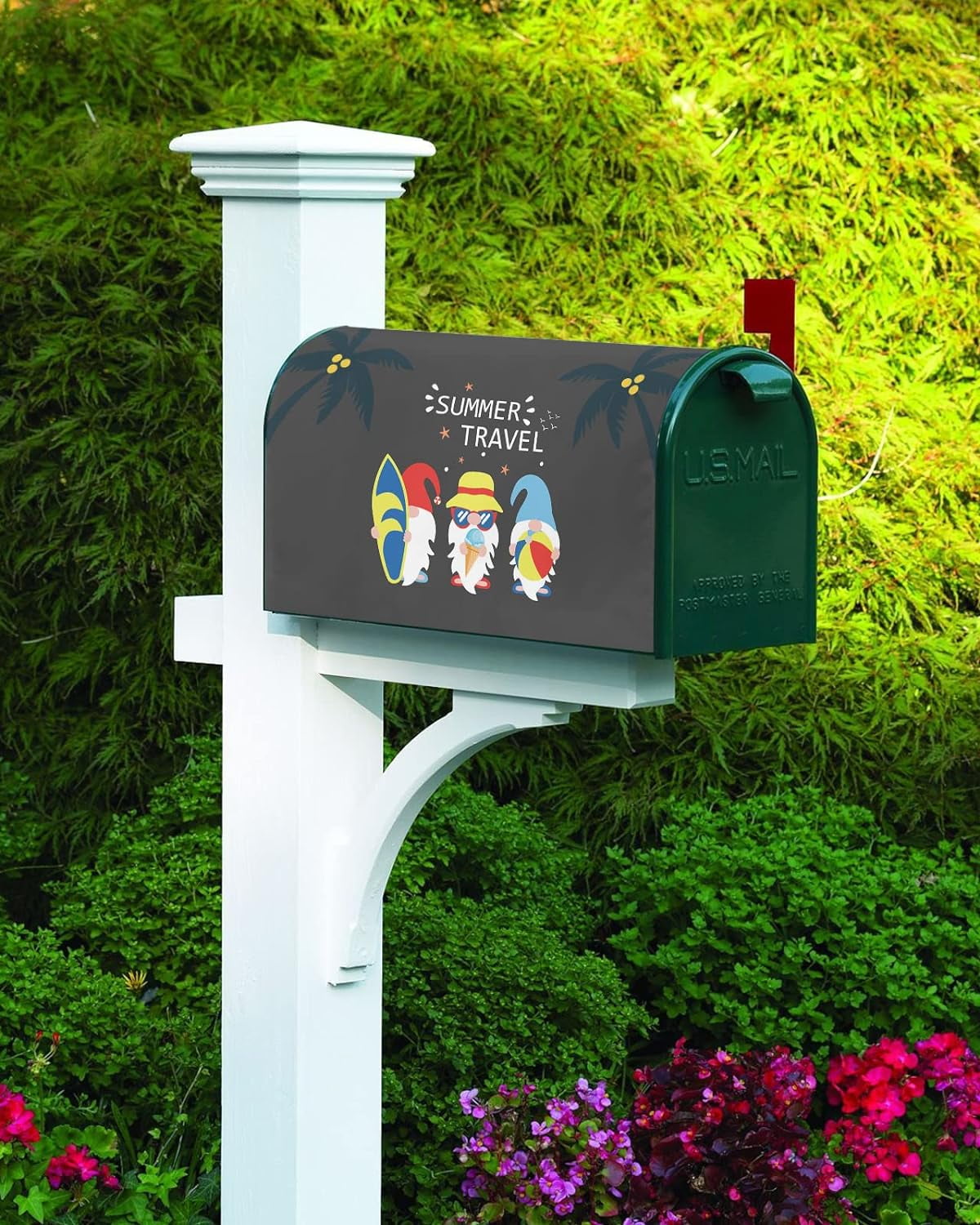 Mailbox Cover, Summer Travel Beach Dwarf with Surfboard Sunglasses Black Mailbox Wrap Magnetic Mailbox Covers for Garden Yard Outdoor Decor,Farmhouse Mailbox Post Box Cover Wraps Large Size 21"x25.5"