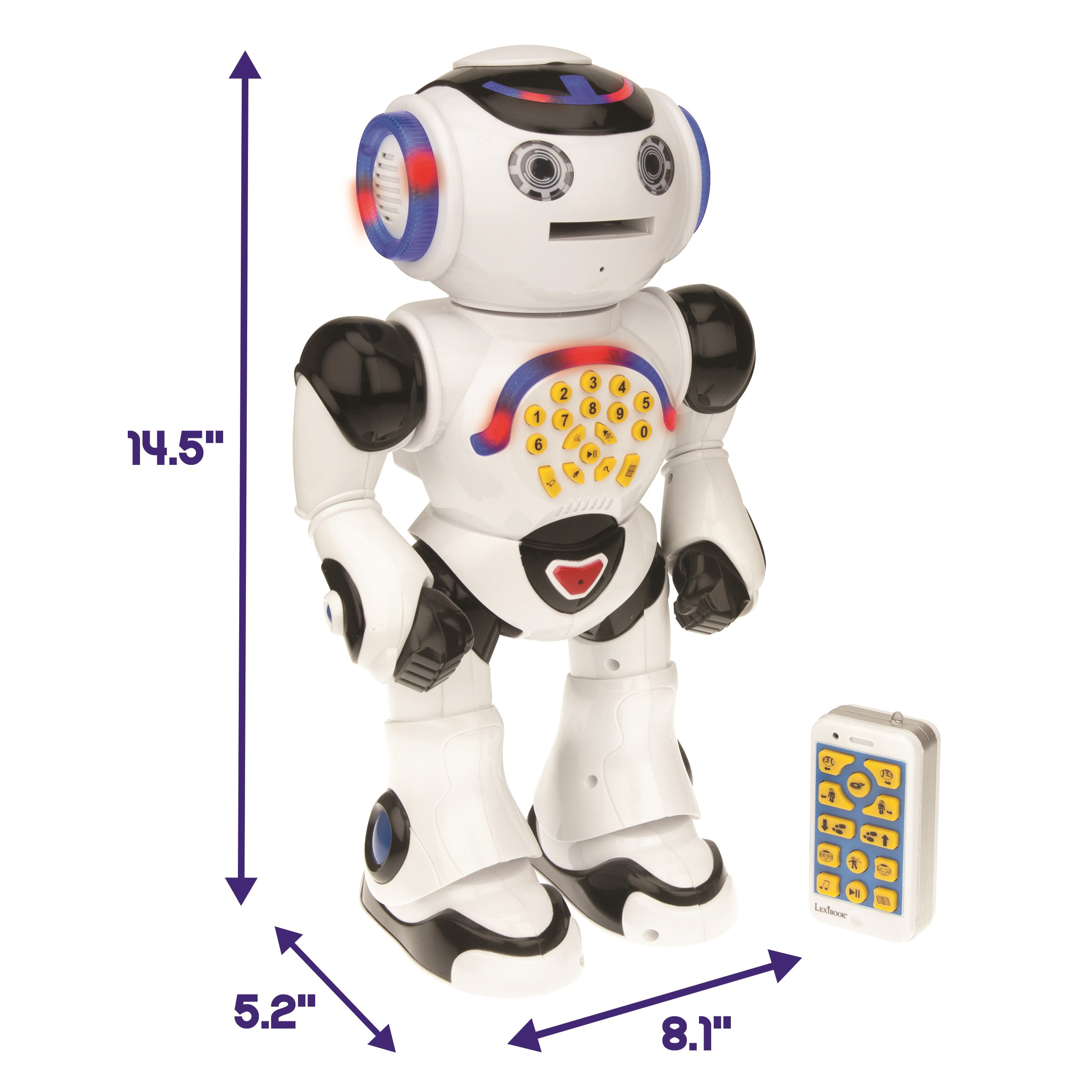 LEXiBOOK Powerman ROB50US Shooting Discs Remote Control Walking Talking Toy Robot Dances Sings for Kids 4+ and Voice Mimicking Math Quiz Reads Stories 