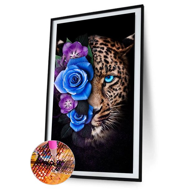 Cuadros Decorativos Kits de pintura de diamantes de leopardo de flores Decoración de taladro redondo completo 40x70cm (A5626) Ehuebsd embutido en tela