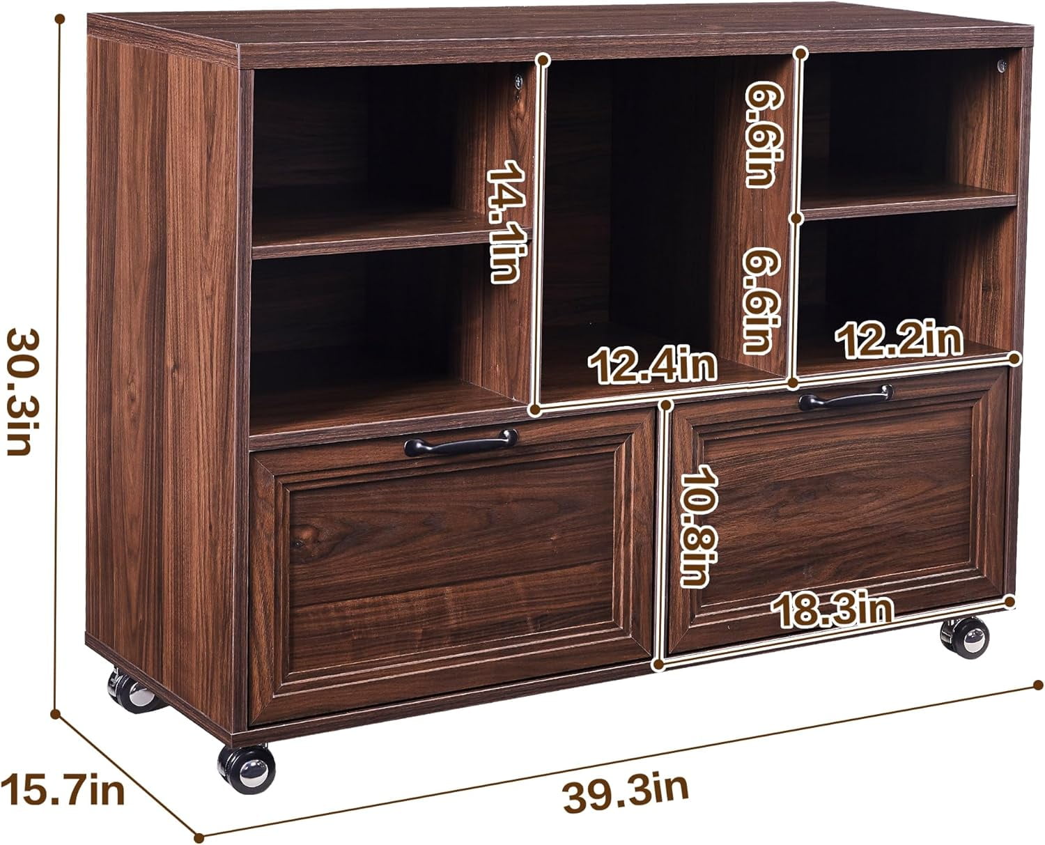 LayBurst 39.3" Farmhouse Wood File Cabinet with Wheels,Small Home Office Storage,Rolling File Cabinet with 2 Drawers for Legal/Letter/ A4 Size (Brown)