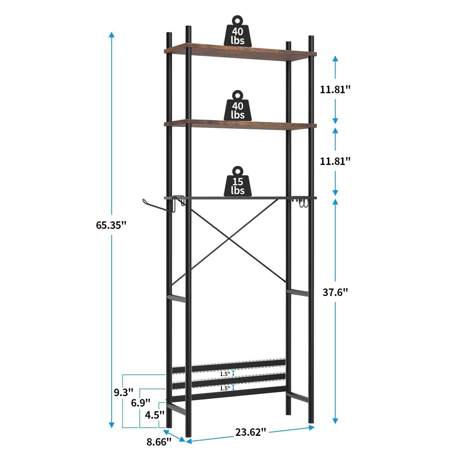 Capri 3-Shelf Over the Toilet Storage, Freestanding Metal Bathroom Organizers and Storage Shelf with Toilet Paper Holder, Rustic Brown