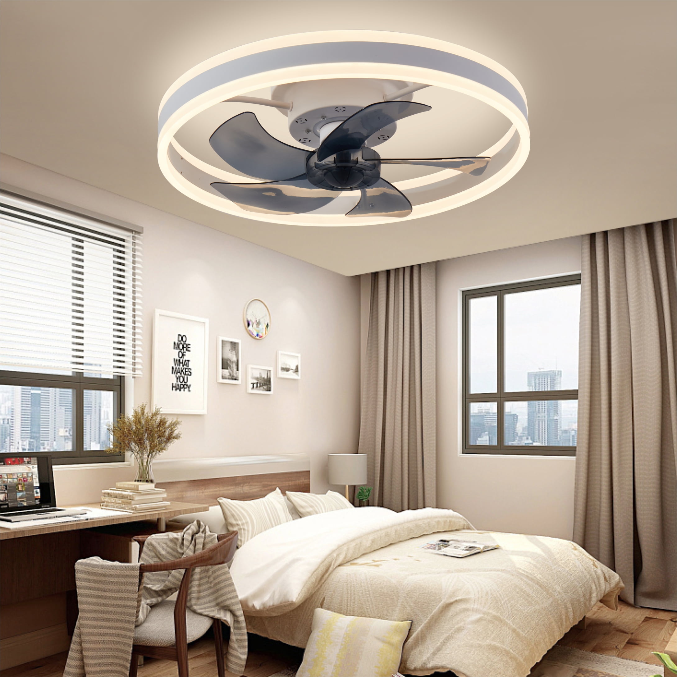 CHANFOK Ceiling fan with Light Flush Mount Modern Indoor 19.7