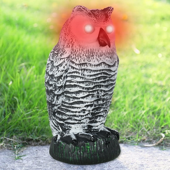 Owl Decoy Waterproof Fake Owl Scarecrow with Flashing Eyes and Frightening Sound Lifelike Battery Powered Owl Statue Bird Control Devices for Garden Patio Yard Farm