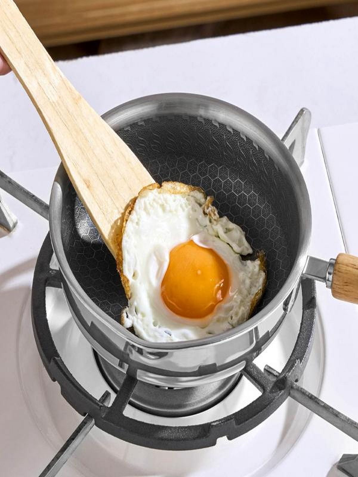 Mini Nonstick Eggs Pan, Omelette Non-stick Pan, Small Frying Pan with Wooden Handle Omelet Pan for Cooking, Honeycomb Non Stick Frying Pan