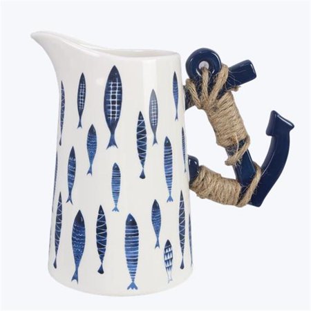 

Youngs 61592 Ceramic Pitcher with Fish Design & Anchor Handle Blue