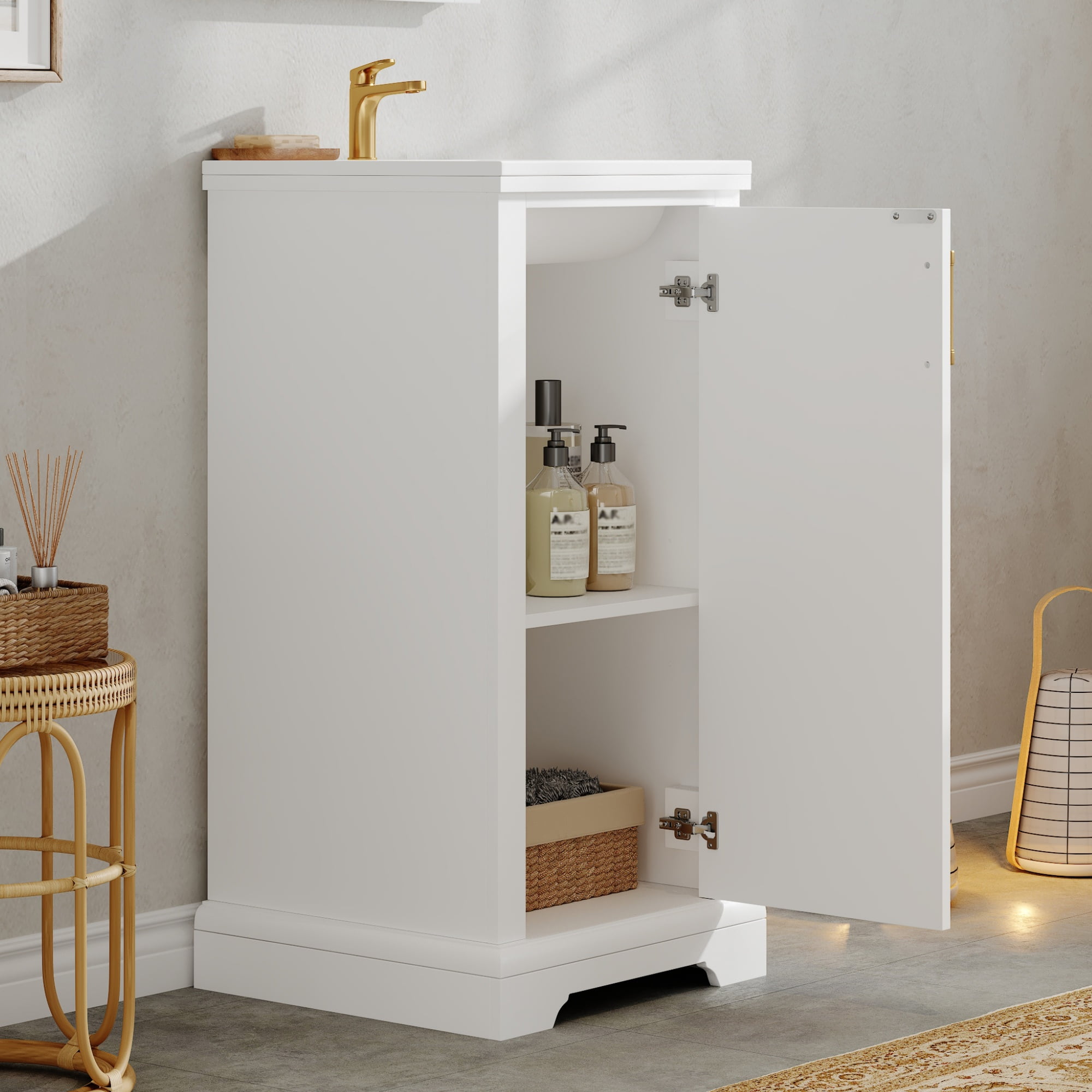 Harper & Bright Designs 16" Small Bathroom Vanity with Sink, Freestanding Storage Cabinet with Soft Close Doors, Bathroom Floor Cabinet with Door Organizer, White