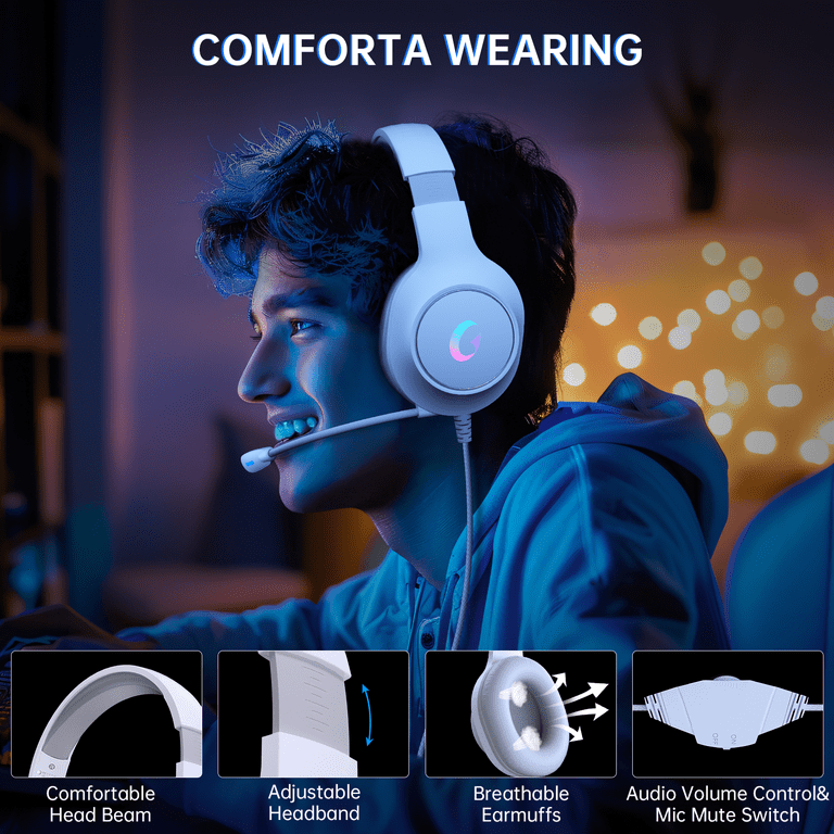 Ecomoment Gaming Headset for PC PS5 PS4 Xbox Series X S Xbox One Switch MAC Xbox Headset with Noise Canceling Microphone Wired Over Ear Gaming