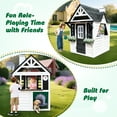 thumbnail image 5 of iRerts Outdoor Playhouse, Wooden Playhouse for Kids Play House with Front Door, Flower Pot Holders, Stove, Sink, Doorbell, Windows, Indoor Outdoor Kids Play Equipment Gift for Ages 2+, Black+White, 5 of 14