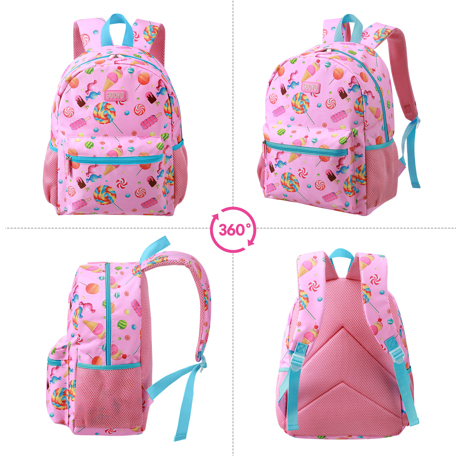 Mochila para niñas, impermeable, linda, para adolescentes, con estampado de dulces 8