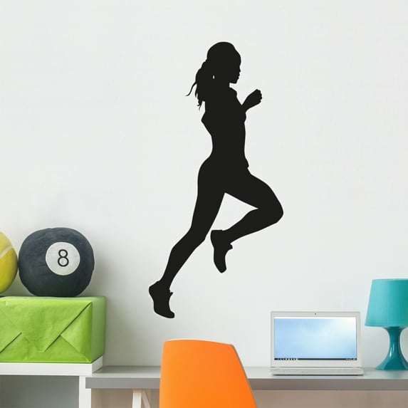 Running Woman Vector Silhouette Wall Decal by Wallmonkeys Peel and Stick Graphic (36 in H x 18 in W) WM204810