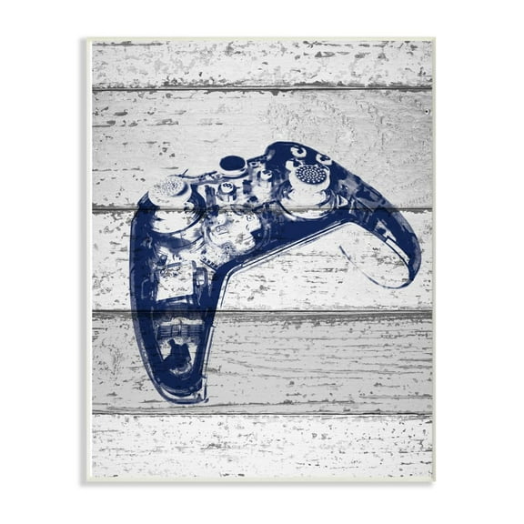 The Kids Room by Stupell Video Game Controller Blue Print on Planks Wood Wall Art