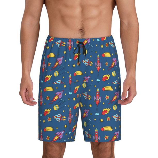Fotbe Cosmos Rockets Pantalones Cortos de Pijama para Hombre, Ropa de Dormir, Pantalones de Pijama Cortos para Hombre-Medium