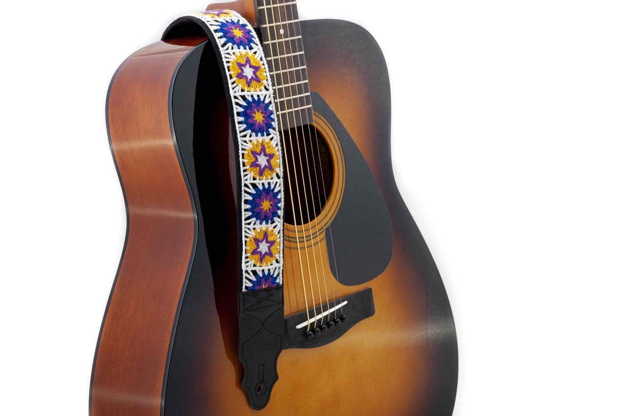 RightOn! Straps Crochet Guitar Strap | Vintage-Inspired Vegan Leather Strap - White