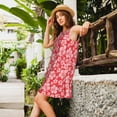 thumbnail image 2 of Vsdgher Robe d'Été à Imprimé de Fleurs d'Hibiscus Rouges pour Femmes, Décontractée, Col en U, Robe de Plage Sans Manches, Débardeur Ample, Robe Soleil avec Poche, 2 of 7