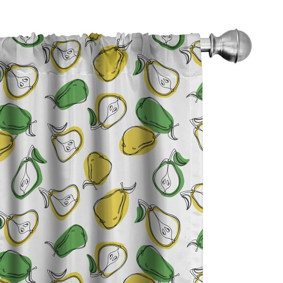 Ambesonne Fruit Window Curtains, Pear Slices and Wholes Print, Each 28" W x 84" L, Green Earth Yellow White
